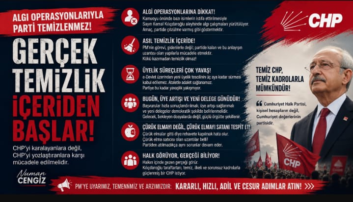ALGI OPERASYONLARIYLA PARTİ TEMİZLENMEZ, GERÇEK TEMİZLİK İÇERİDEN BAŞLAR!